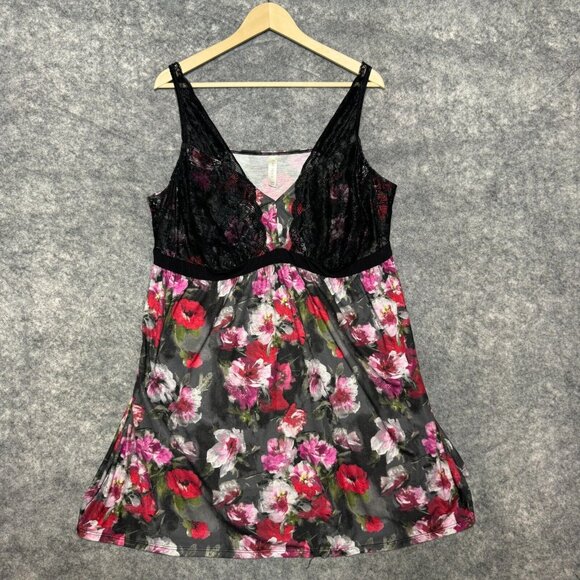 Cacique Other - Cacique Nightgown Womens Plus 22 / 24 Black Pink Lace Babydoll Empire Lingerie